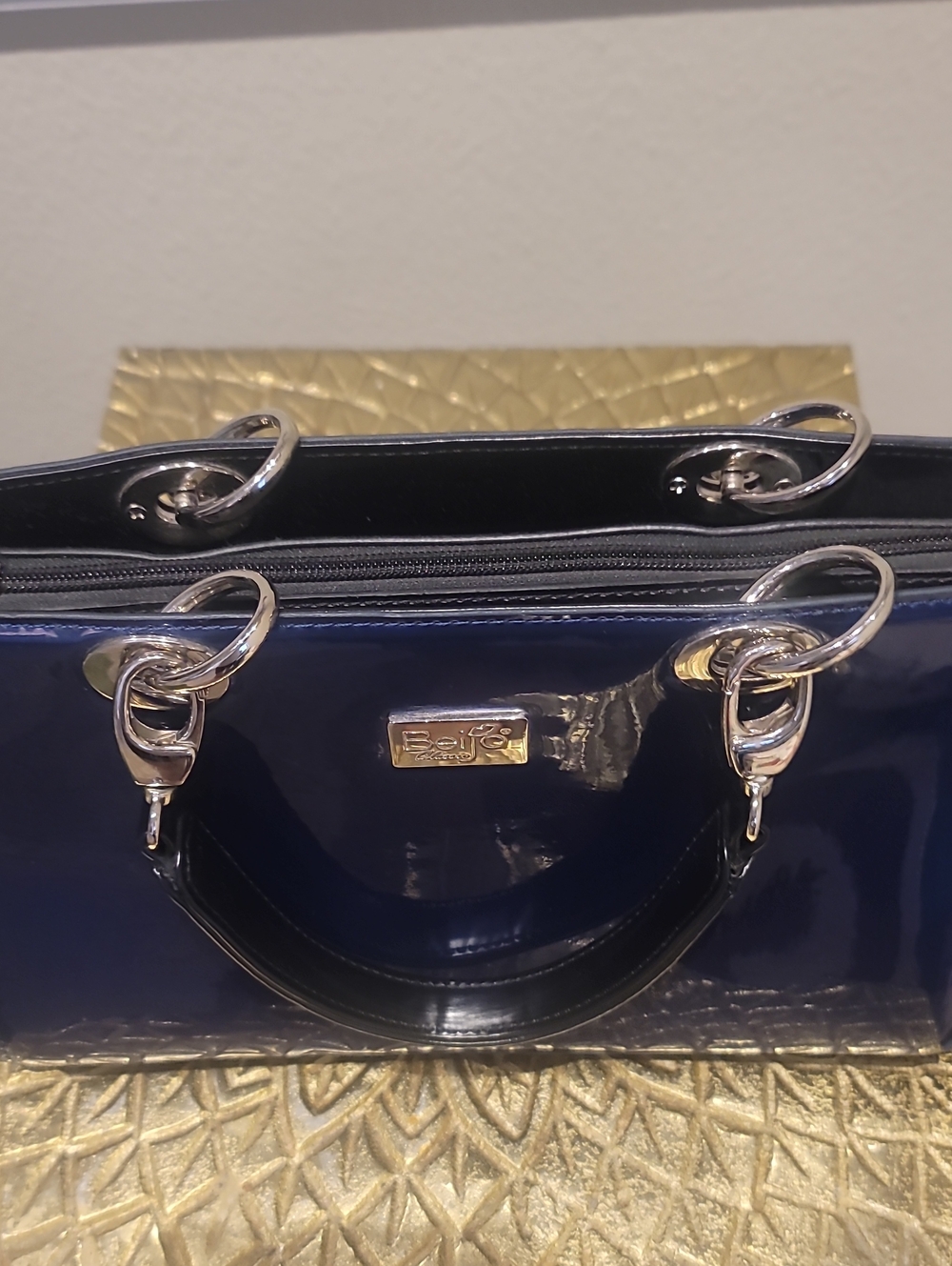Beijo Navy Blue Patent Leather Handbag - Picture 2 of 10